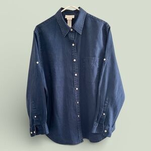 Jones New York Vintage Navy Blue Linen Long-Sleeve Blouse Sz 2X